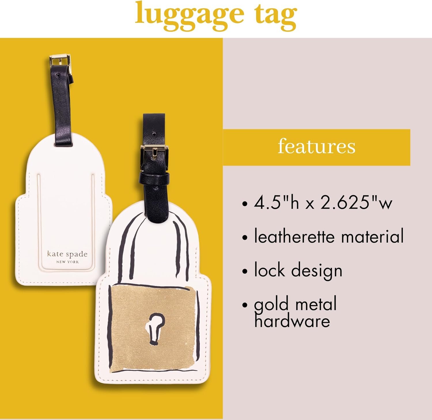 Kate Spade New York Cute Luggage Tag for Women, Durable Vegan Leather Suitcase Tag, Unique Luggage Identifier, Let's Wander - Image 3