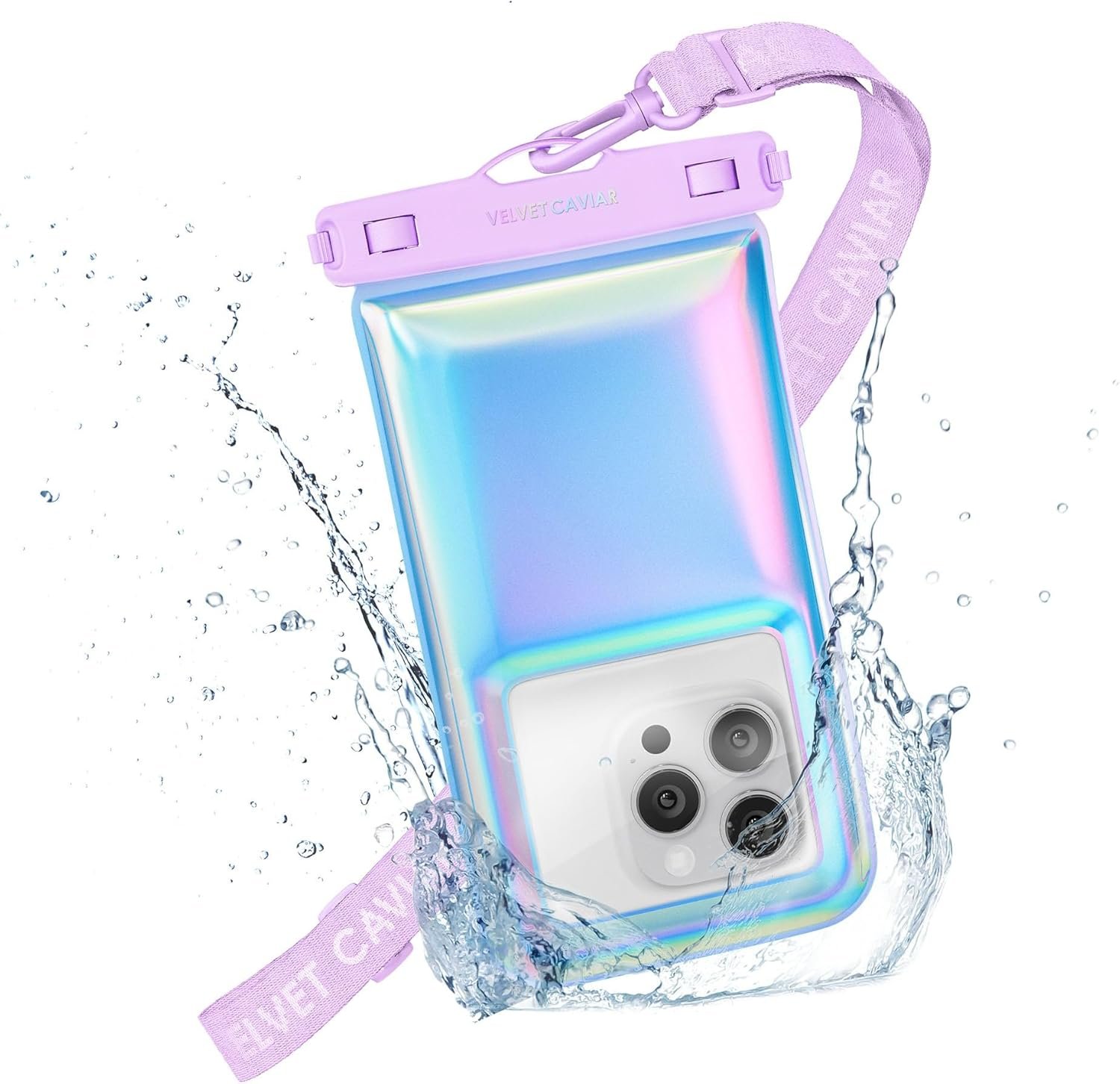 VELVET CAVIAR Waterproof Phone Pouch with Lanyard | IP68 Floating Case for iPhone & All Phones | Dry Bag for Snorkeling, Beach, Kayaking | Travel & Cruise Essentials for Women (Lavender Holo) - Image 8