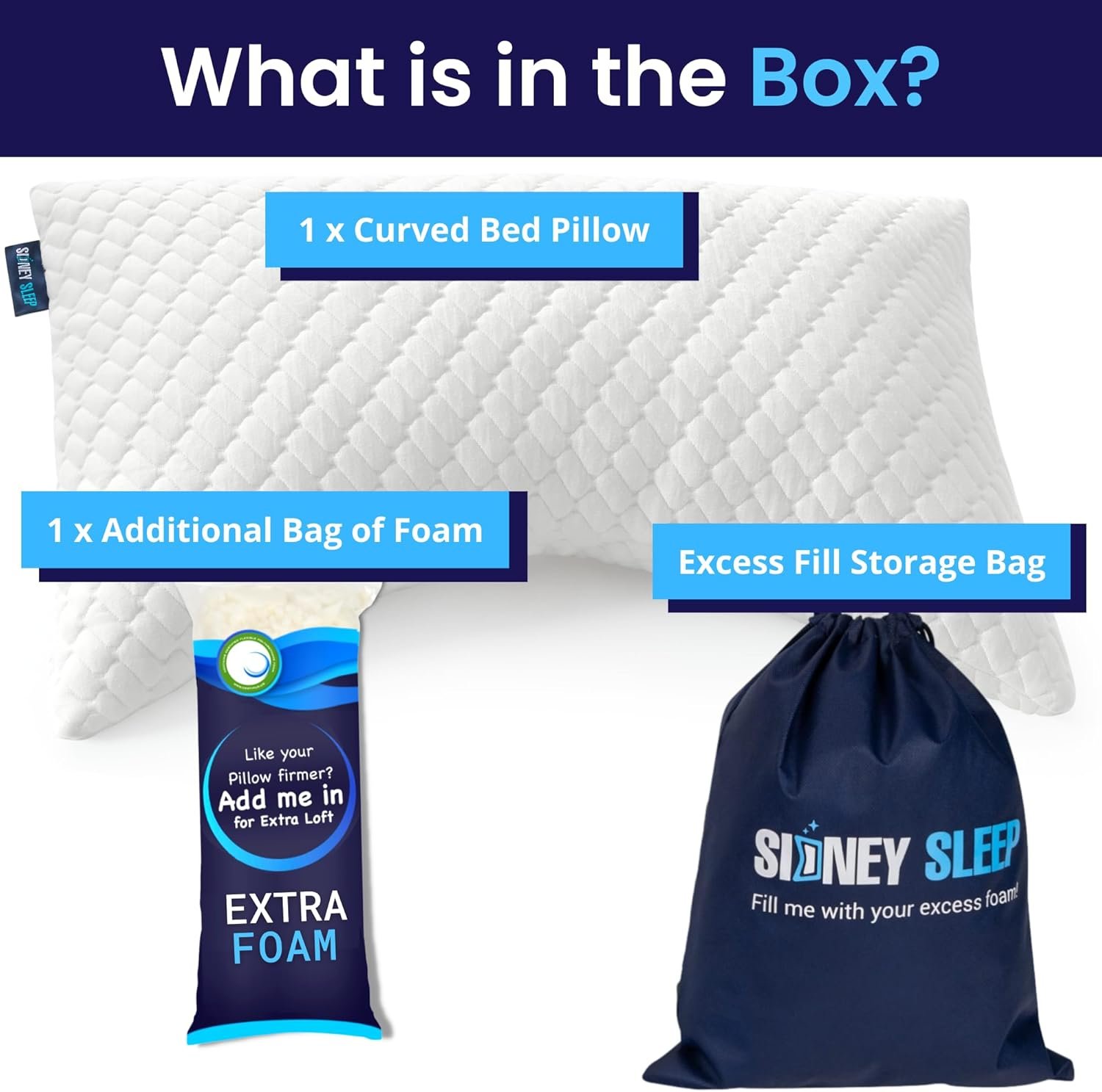 Sidney Sleep Adjustable Curved Contour Fill Pillow – Queen Size – for Side and Back Sleepers – Neck & Shoulder Comfort Support – Extra Fill Included (White) - Image 5
