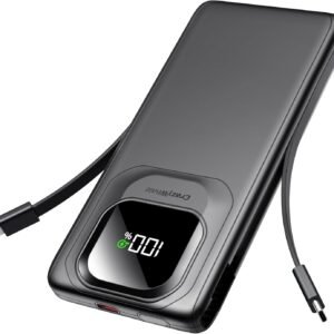 Portable Charger Power Bank with Built-in Type C Cables, 22.5W Fast Charging 10000mAh Phone Charger, Travel Battery Pack Slim Battery Bank with LED Display for iPhone, Android & USB-C (Black)