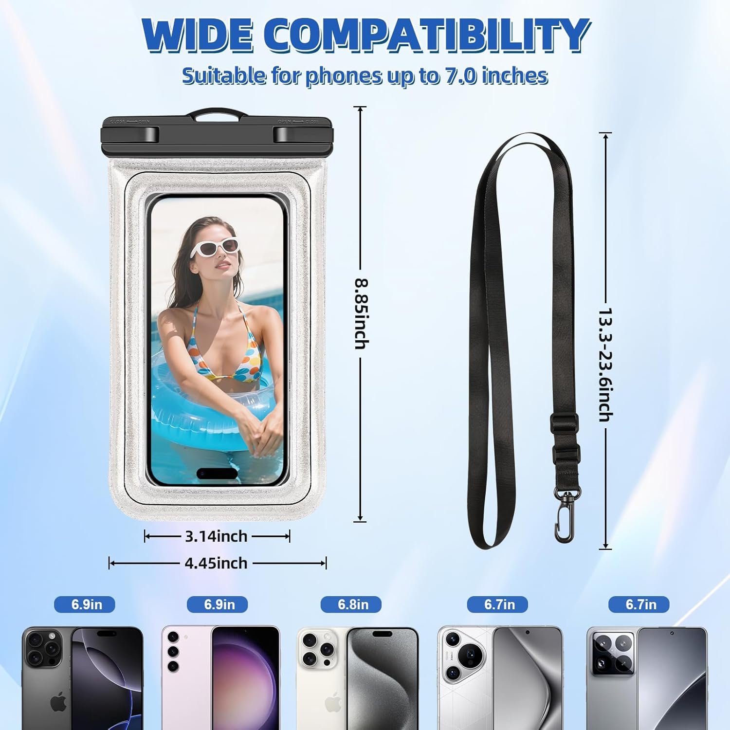Waterproof Phone Pouch, IP68 Floating Waterproof Phone Case, Dry Bag Beach Essentials with Adjustable Lanyard for iPhone 16 Pro Max /15 Pro/Galaxy S24 S23, Up to 7.0'', Flash Silver, 1 Pack - Image 6