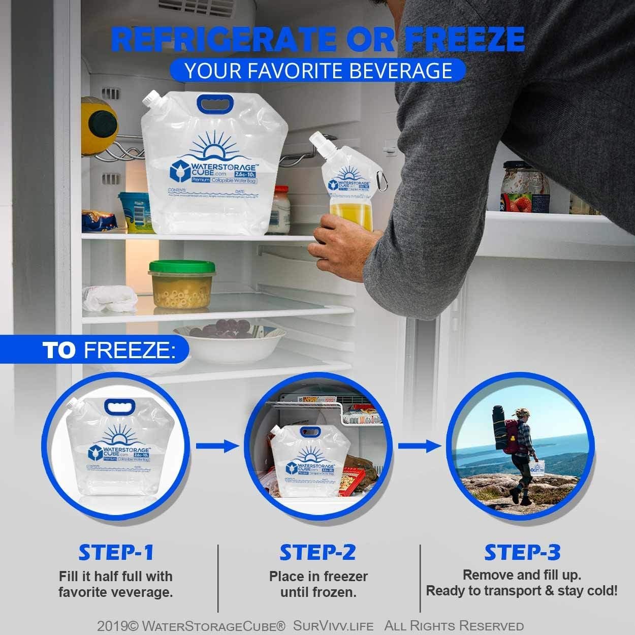 WaterStorageCube Premium Collapsible Water Container Bag, BPA Free Food Grade Clear Plastic Storage Jug for Camping Hiking Backpack Emergency, No-Leak Freezable Foldable Water Bottle 1.3/2.6 Gallon - Image 4