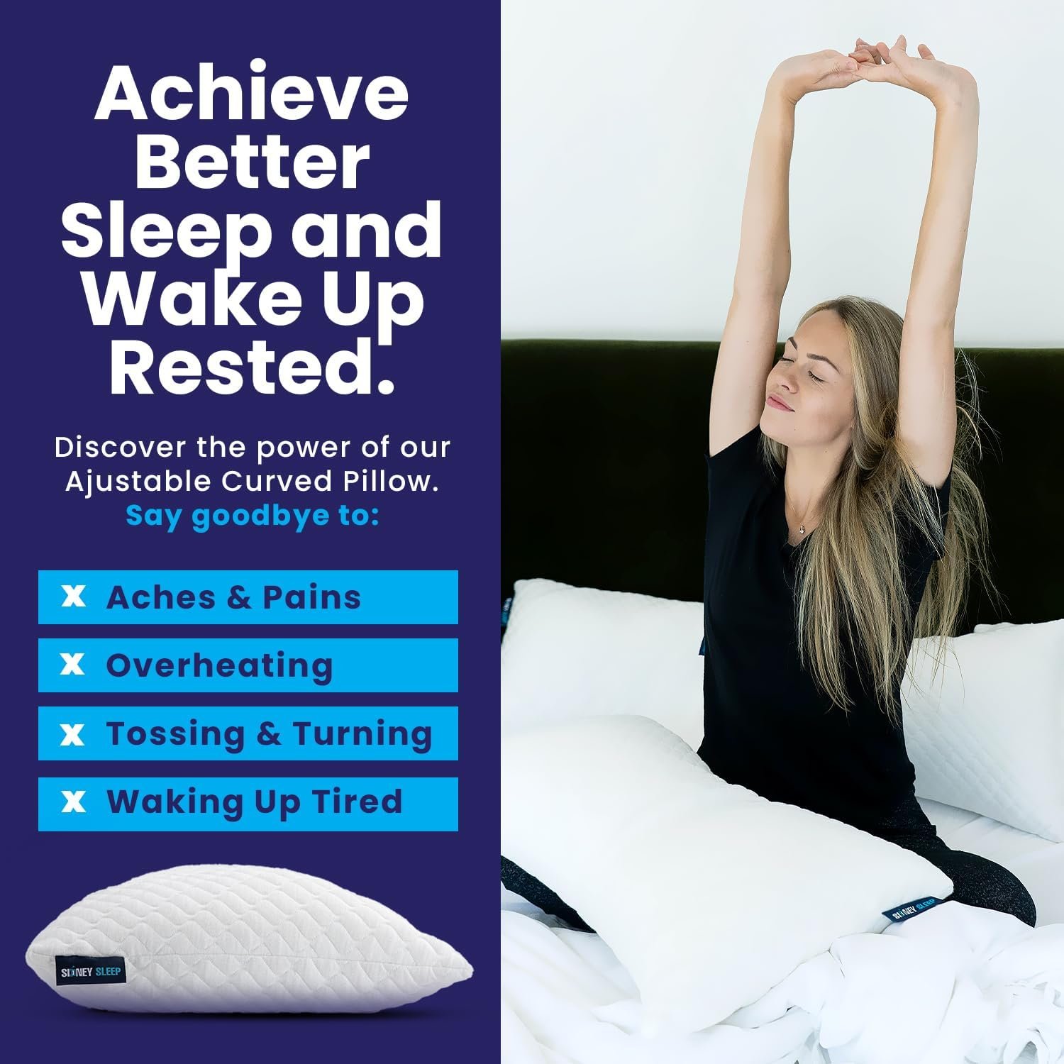 Sidney Sleep Adjustable Curved Contour Fill Pillow – Queen Size – for Side and Back Sleepers – Neck & Shoulder Comfort Support – Extra Fill Included (White) - Image 6