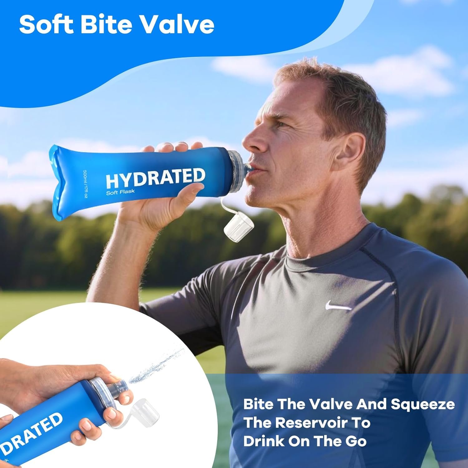 500ml Soft Flask 2Pack, TPU Collapsible Soft Water Bottle, 17oz Foldable TPU Bottles for Hydration Pack BPA-Free, Running Lightweight Water Bottle for Hiking Cycling Climbing Running - Image 4