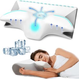 Cervical Pillow for Neck Pain Relief, Cooling Contour Memory Foam Pillows Support Odorless Ergonomic Neck Pillow Adjustable Orthopedic Bed Pillow for Side Back Stomach Sleeper with Pillowcase,KKA