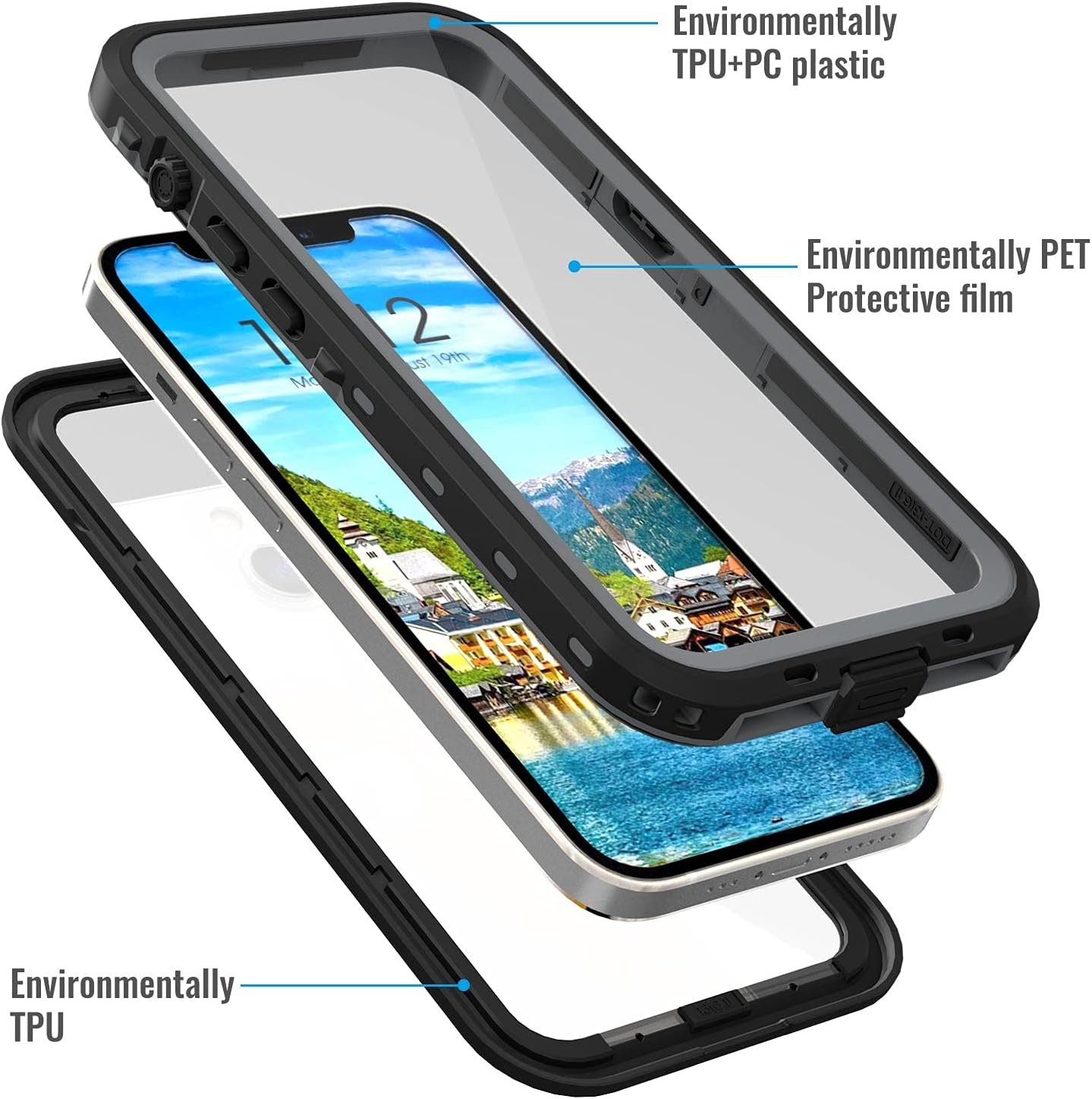 Waterproof Phone Case Compatible with iPhone 13, IP68 Waterproof Shockproof Dust-Proof Phone Case with Built in Screen Protector, Full Body Protective Case (Black, iPhone 13) - Image 5