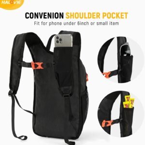 HALOVIE 15L Foldable Hiking Backpack Phone Pocket Lightweight Travel Daypack Shoulder with Chest Strap Small Packable Pack for Walking Women Men (Black)