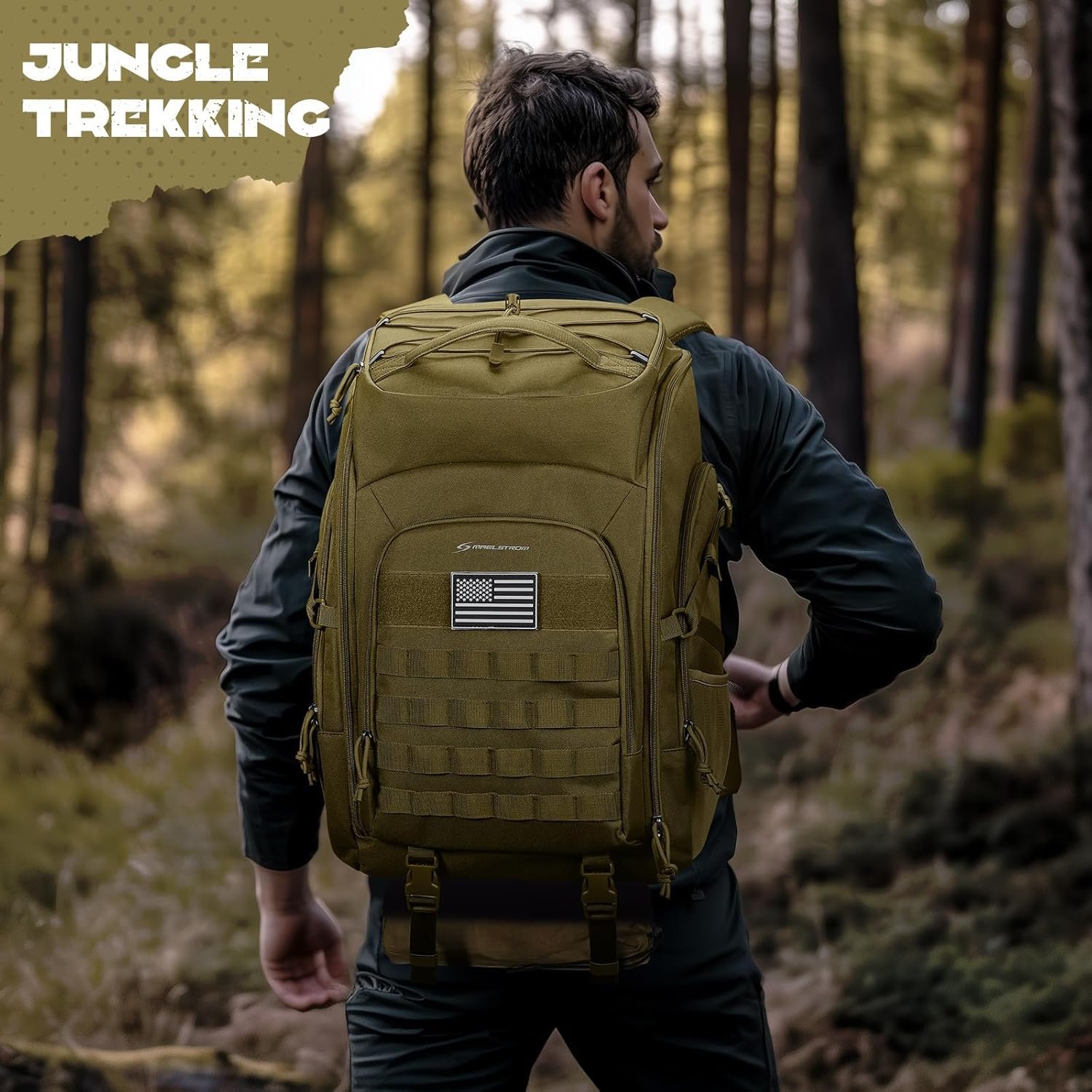 Maelstrom Tactical Backpack for Men, Water Resistant 40L Military Backpack, for Hiking, Camping, Gym with Molle System (Khaki) - Image 6