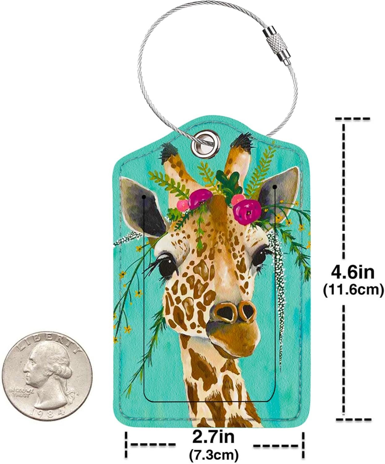 2 Pack Luggage Tag for Suitcase, Cute Unique Leather Bag Tags Identifiers Privacy Cover ID Label with Durable Steel Loop for Women Men Kids Girls Travel, Giraffe - Image 4