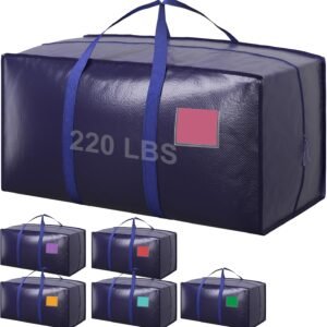 6 Pack Extra Large Heavy Duty Moving Bags with Reinforced Zipper & Wide Handles, Moisture-Resistant Storage Bins Packing Cubes for Clothes, College Dorm, Travel, and Home Organization, Dark Blue