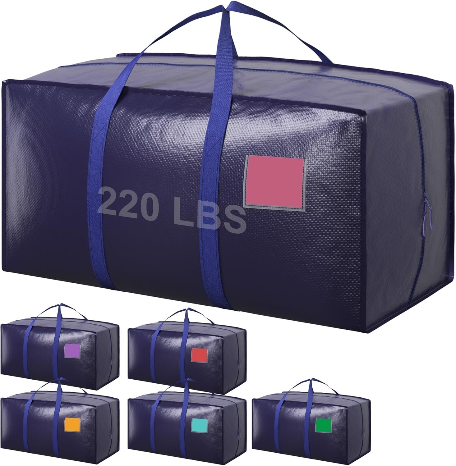 6 Pack Extra Large Heavy Duty Moving Bags with Reinforced Zipper & Wide Handles, Moisture-Resistant Storage Bins Packing Cubes for Clothes, College Dorm, Travel, and Home Organization, Dark Blue