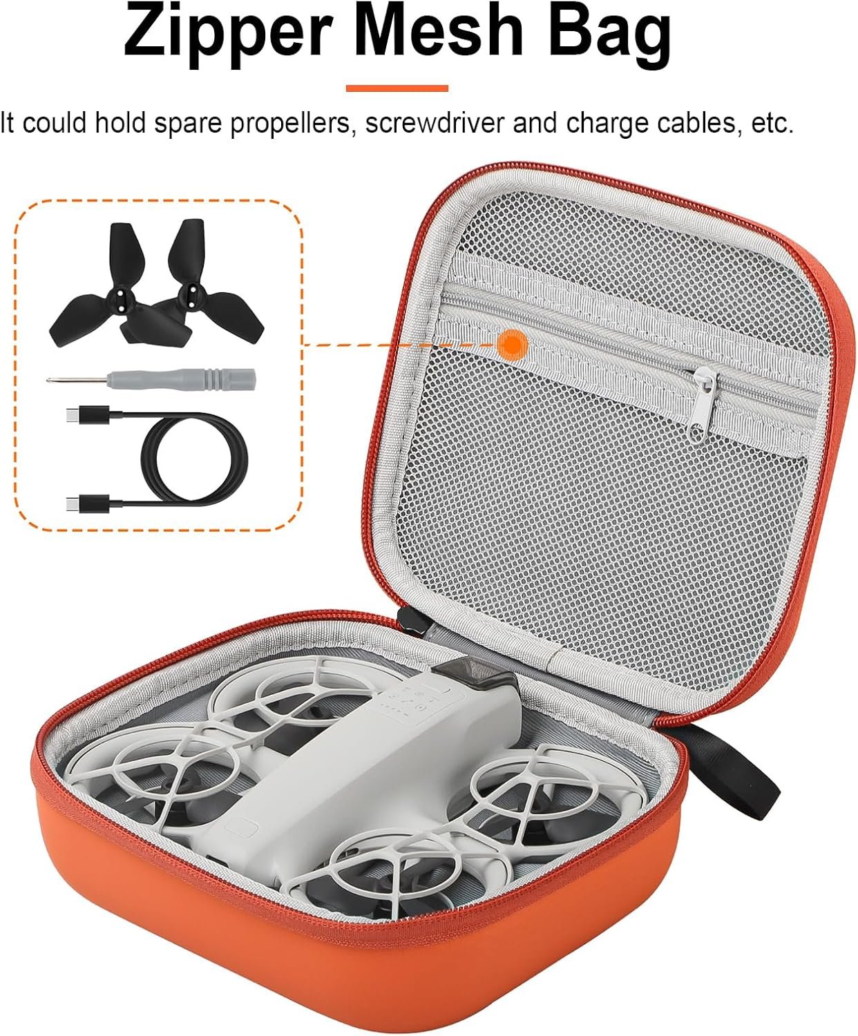 Sunnylife Carrying Case for DIJ NEO Drone, Portable Storage Travel Bag Case with Carabiner Hook for DJI NEO Drone and Accessories Protection, Orange - Image 2
