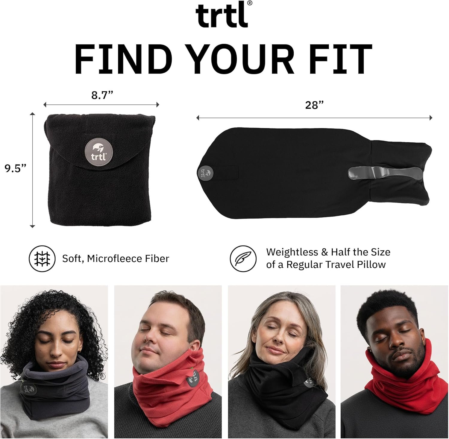 trtl Pillow - Scientifically Proven, Super Soft Neck Support Travel Pillow for Airplanes - Lightweight and Machine Washable - Ergonomic Design for Traveling on Flights, Cars, and Trains - Black - Image 3