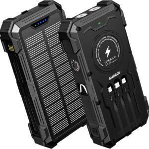 Solar Charger Power Bank, 42800mAh Wireless Portable Charger with USB-C in/Output, QC3.0 Fast Charging 15W 4 Ports Outdoor Battery Pack Built-in Dual Led Flashlights for iPhone Samsung etc