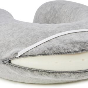 Amazon Basics Soft Memory Foam Semicircular Neck Pillow for Travel, Neck and Shoulder Support, Grey, Washable Cover