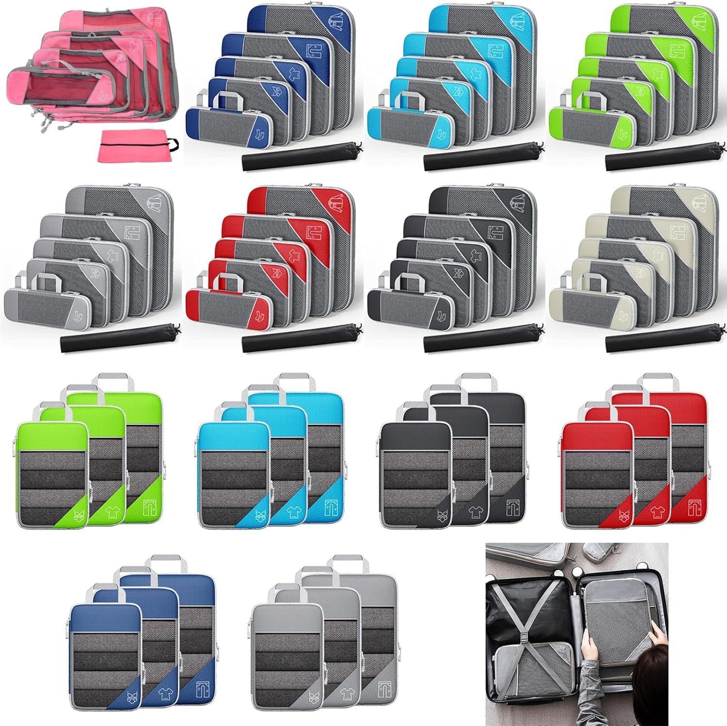 3/6PCS Compressed Packing Cubes Travel Storage Set With Shoe Bag Mesh Visual Luggage Portable Lightweight - Image 2
