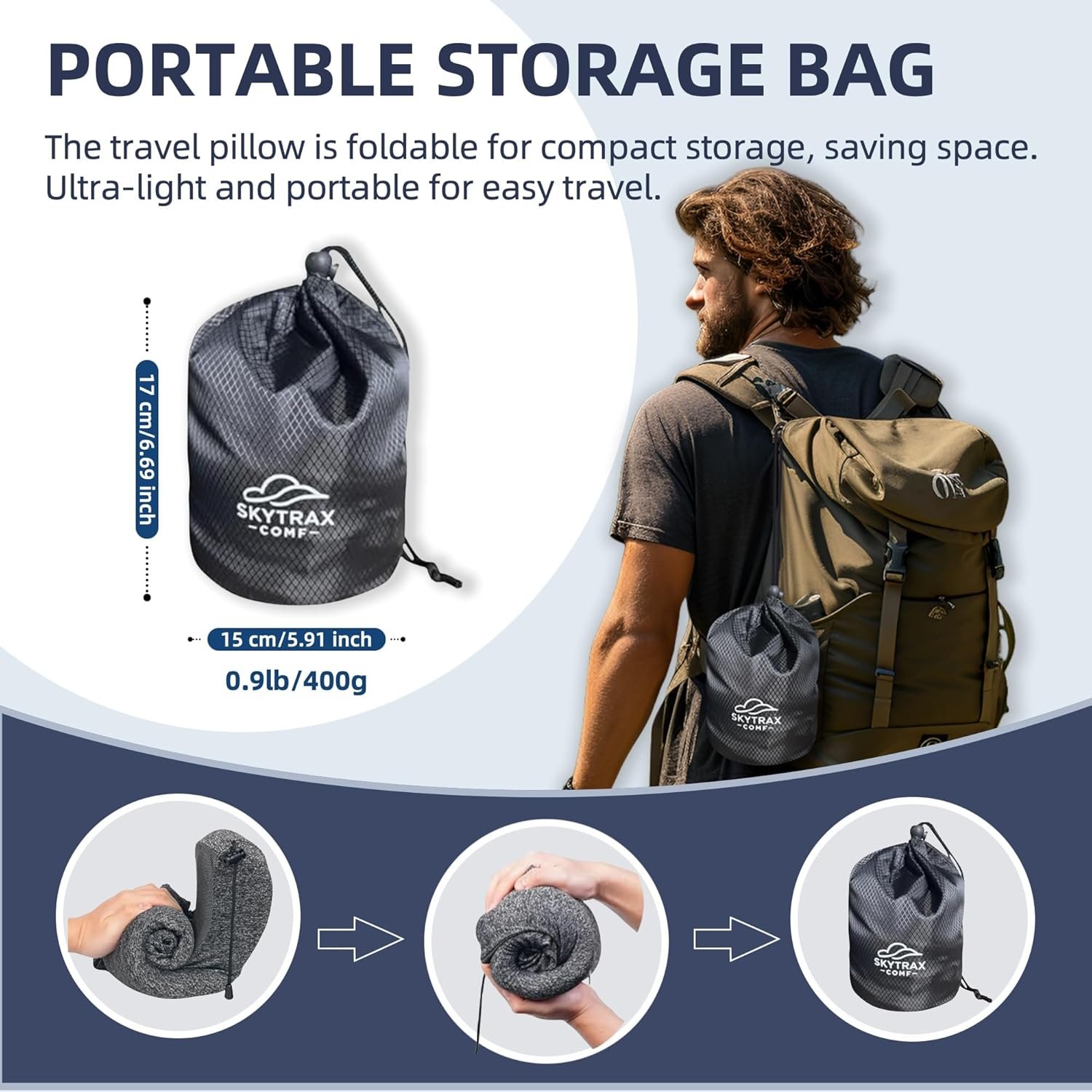 Travel Pillow with Extra Large Hood for Airplane Long Flights Privacy and Comfort Memory Foam with Skin-Friendly Cover for Road Trip Head&Neck Support for Plane Office Cars Sleeping & Rest (Grey) - Image 7