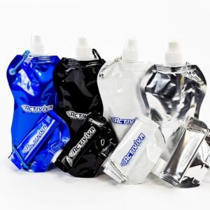 Collapsible Reusable Water Bottle with Carabiner Clip by Activiva – Light Weight Leak Proof Foldable Drinking Water Bottle – Non-Toxic BPA Free – 16.9 oz – 4 Pack