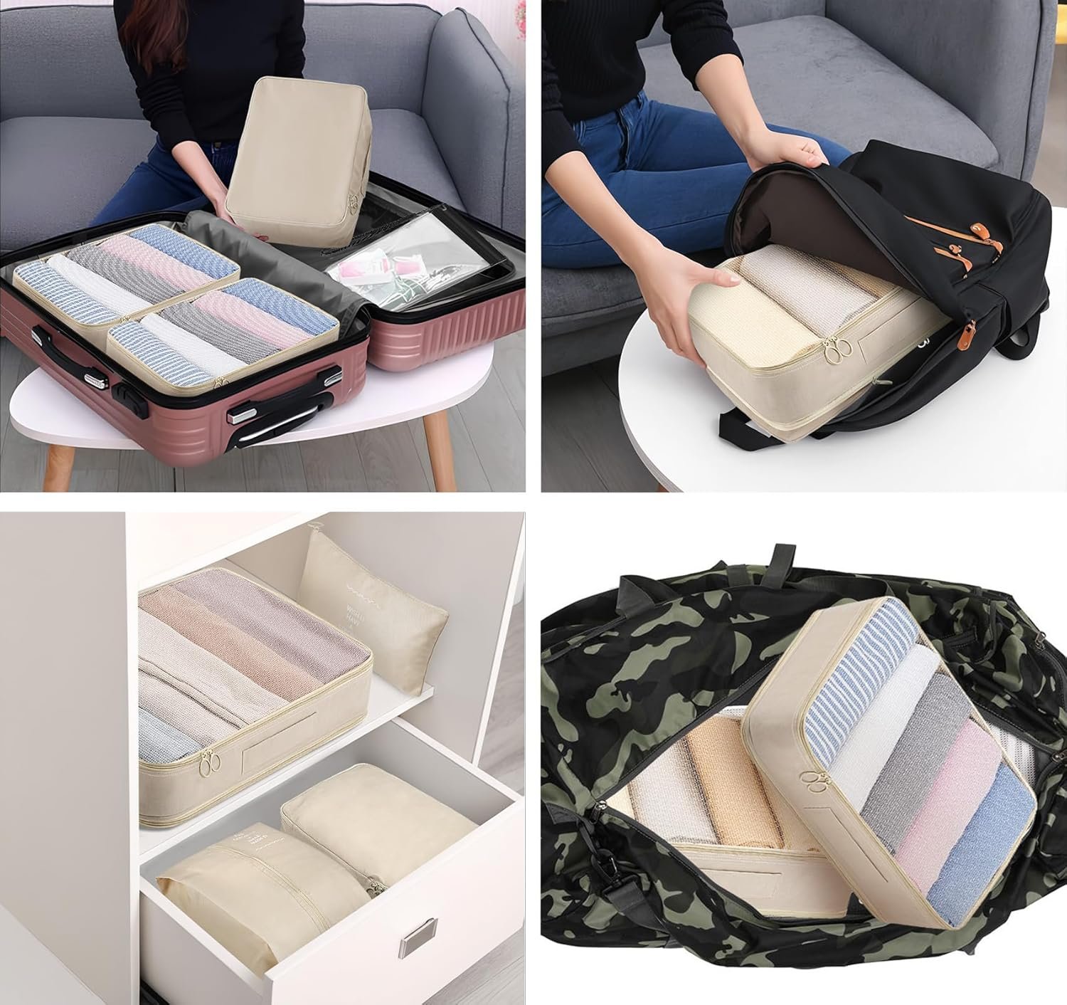 Compression Packing Cubes for Travel 9 Set, Expandable Large Luggage Packing Organizers Suitcase Organizer Cubes with Liquids Bags & Hanging Toiletry Bag, Travel Accessories Luggage Carry On Suitcase - Image 6