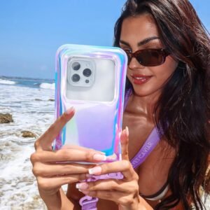 VELVET CAVIAR Waterproof Phone Pouch with Lanyard | IP68 Floating Case for iPhone & All Phones | Dry Bag for Snorkeling, Beach, Kayaking | Travel & Cruise Essentials for Women (Lavender Holo)