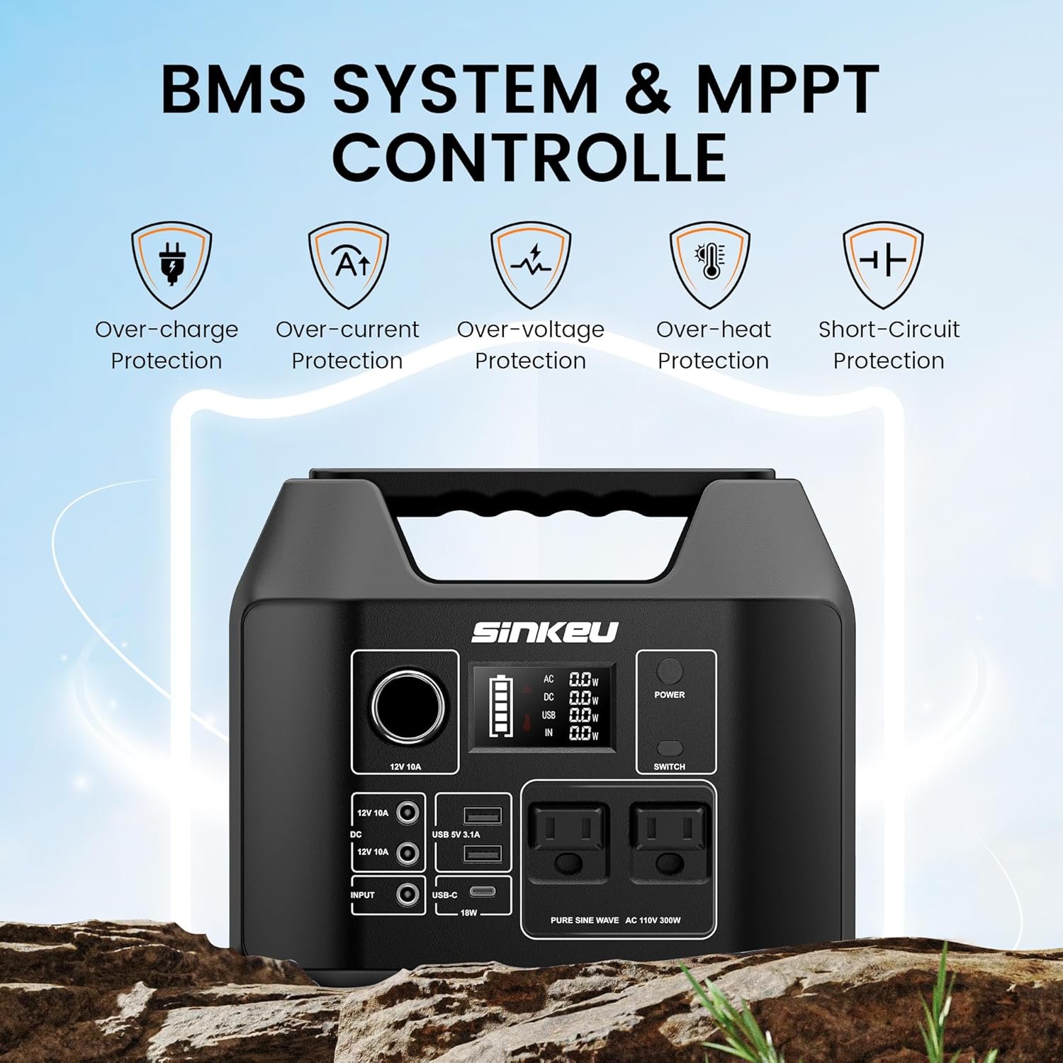 SinKeu Portable Power Station 80000mAh, 256Wh LiFePO4 Battery Backup,300W AC Outlets, Solar Generator for Hurricane Emergency Outdoor Camping RVs Home - Image 8
