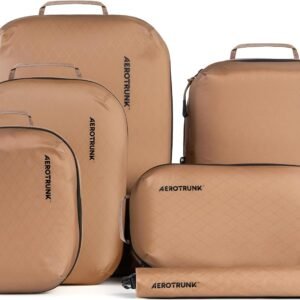 Aerotrunk Ultralight Compression Packing Cubes – Lightweight Travel Organizers for Suitcases and Luggage (6-Pack, Mocha)