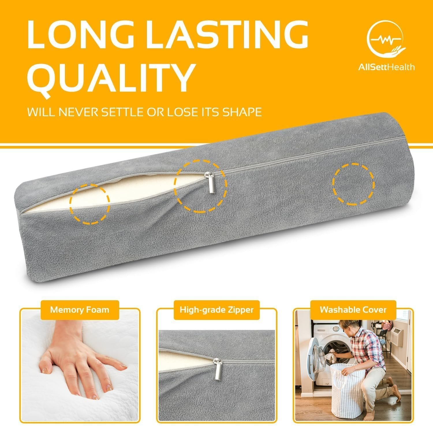 AllSett Health Firm Cervical Neck Roll Memory Foam Pillow, Bolster Pillow, Round Neck Support for Sleeping | Bolster for Bed, Legs, Back and Yoga - Image 4