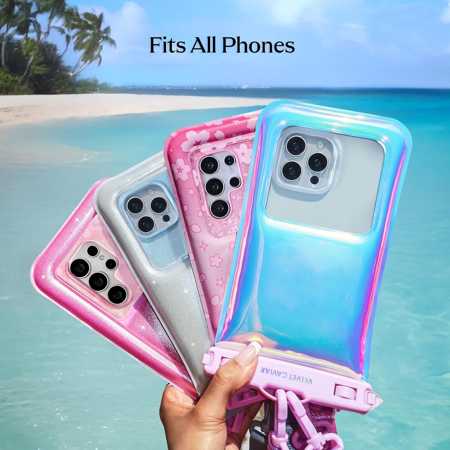 VELVET CAVIAR Waterproof Phone Pouch with Lanyard | IP68 Floating Case for iPhone & All Phones | Dry Bag for Snorkeling, Beach, Kayaking | Travel & Cruise Essentials for Women (Lavender Holo) - Image 7