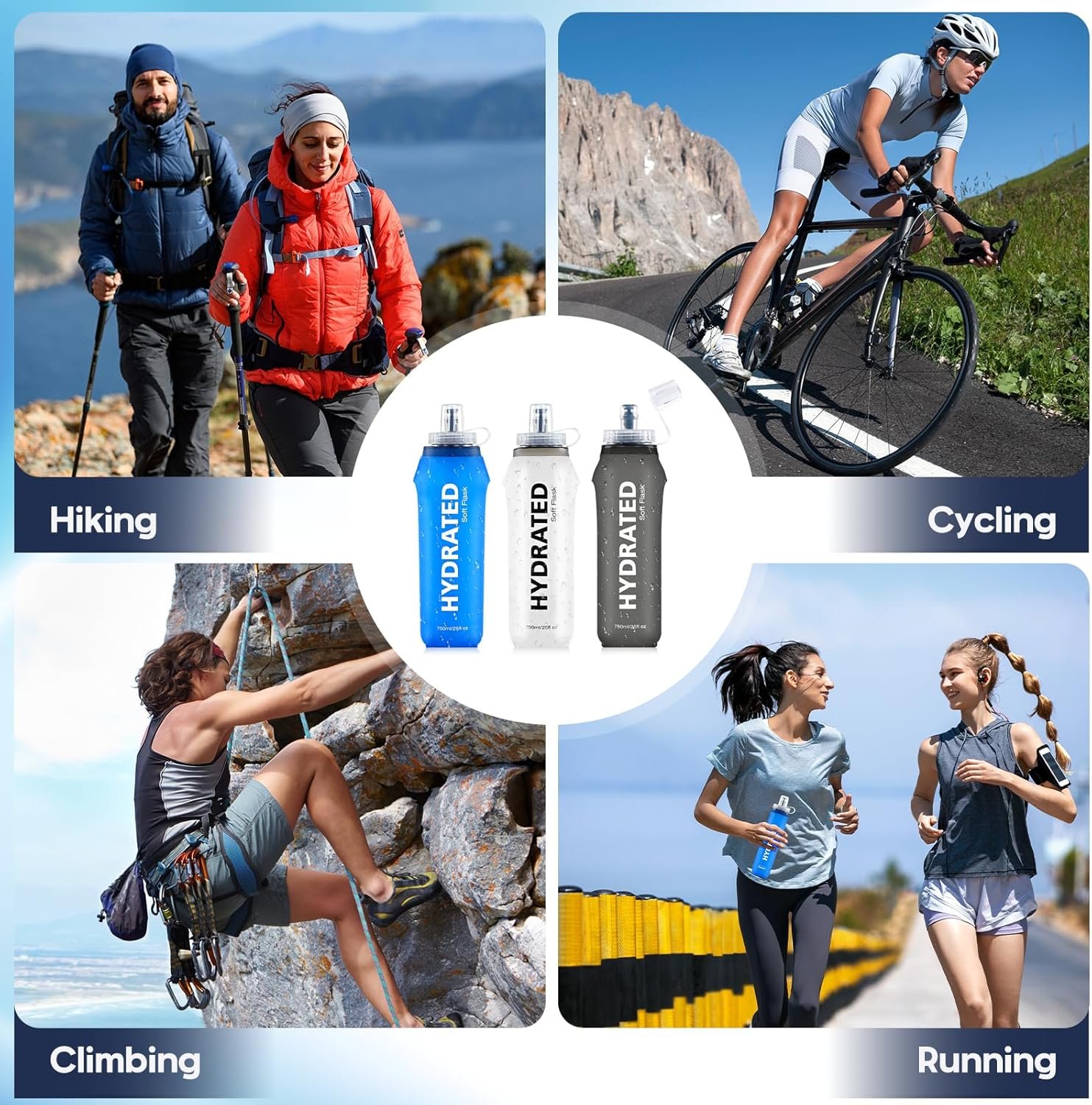 3 Pack Soft Water Bottle, 25oz/750ml Flask Running Bottles for Hydration Packs, TPU Collapsible Reusable Handheld Flasks for Hiking Cycling Climbing - Image 7
