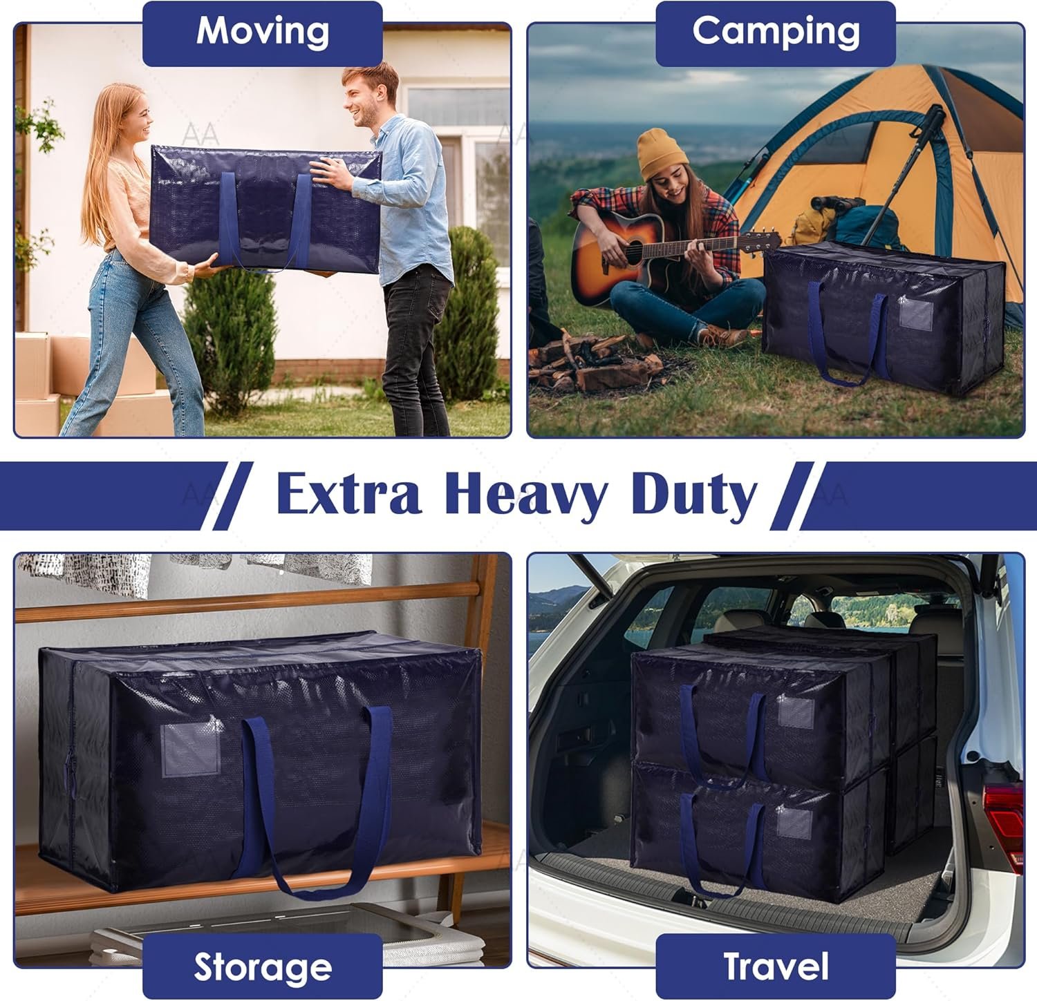 6 Pack Extra Large Heavy Duty Moving Bags with Reinforced Zipper & Wide Handles, Moisture-Resistant Storage Bins Packing Cubes for Clothes, College Dorm, Travel, and Home Organization, Dark Blue - Image 7