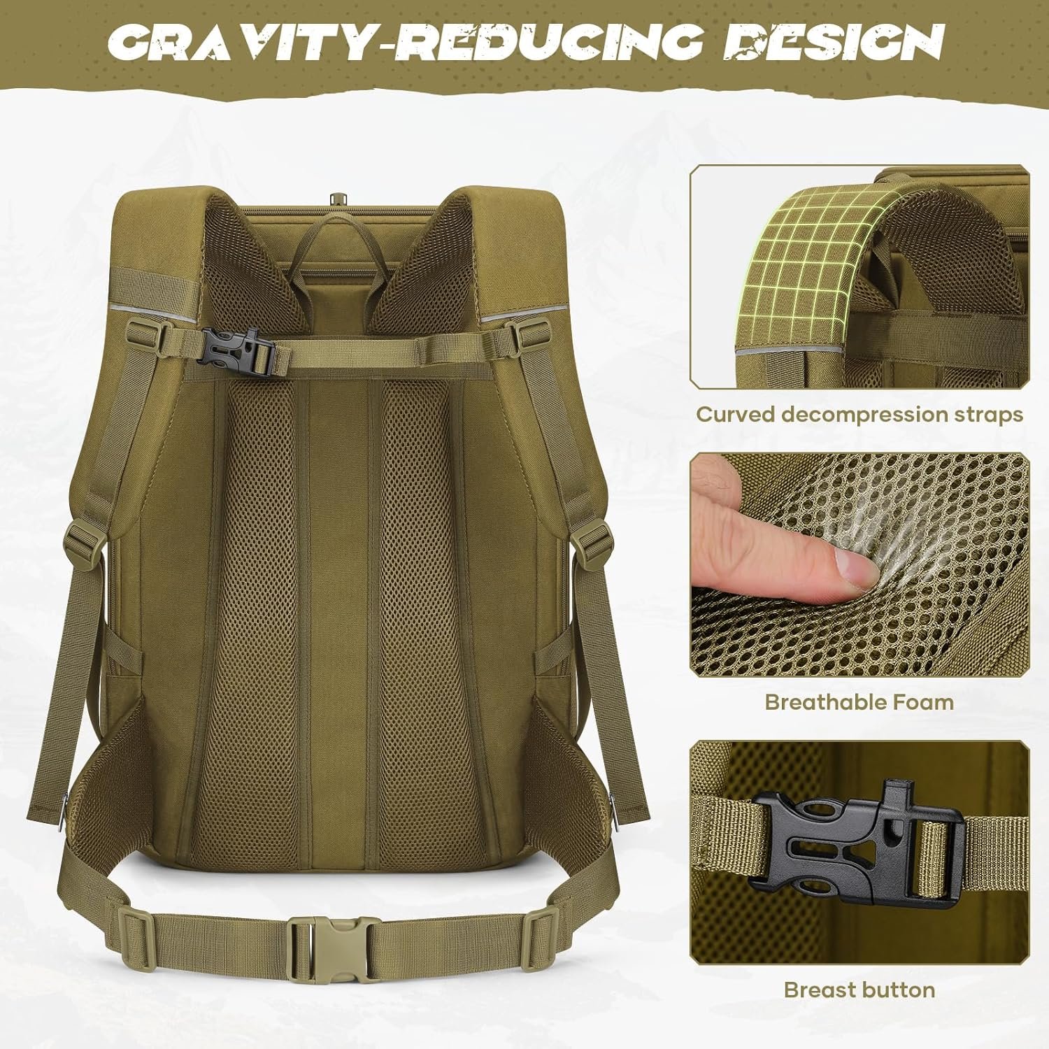 Maelstrom Tactical Backpack for Men, Water Resistant 40L Military Backpack, for Hiking, Camping, Gym with Molle System (Khaki) - Image 5