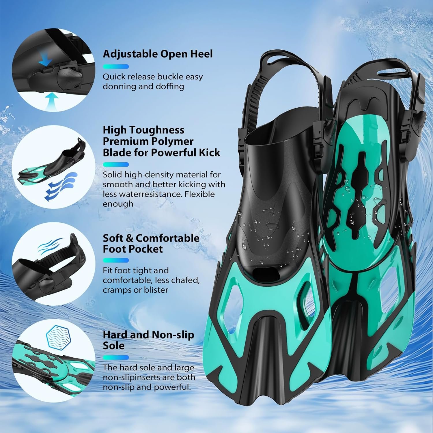 Snorkeling Gear for Adults, Mask Fin Snorkel Set, Dry Top Snorkel, Snorkeling Kit Travel Diving Package, Panoramic View Anti-Fog Anti-Leak Adjustable Swim Fins - Image 4