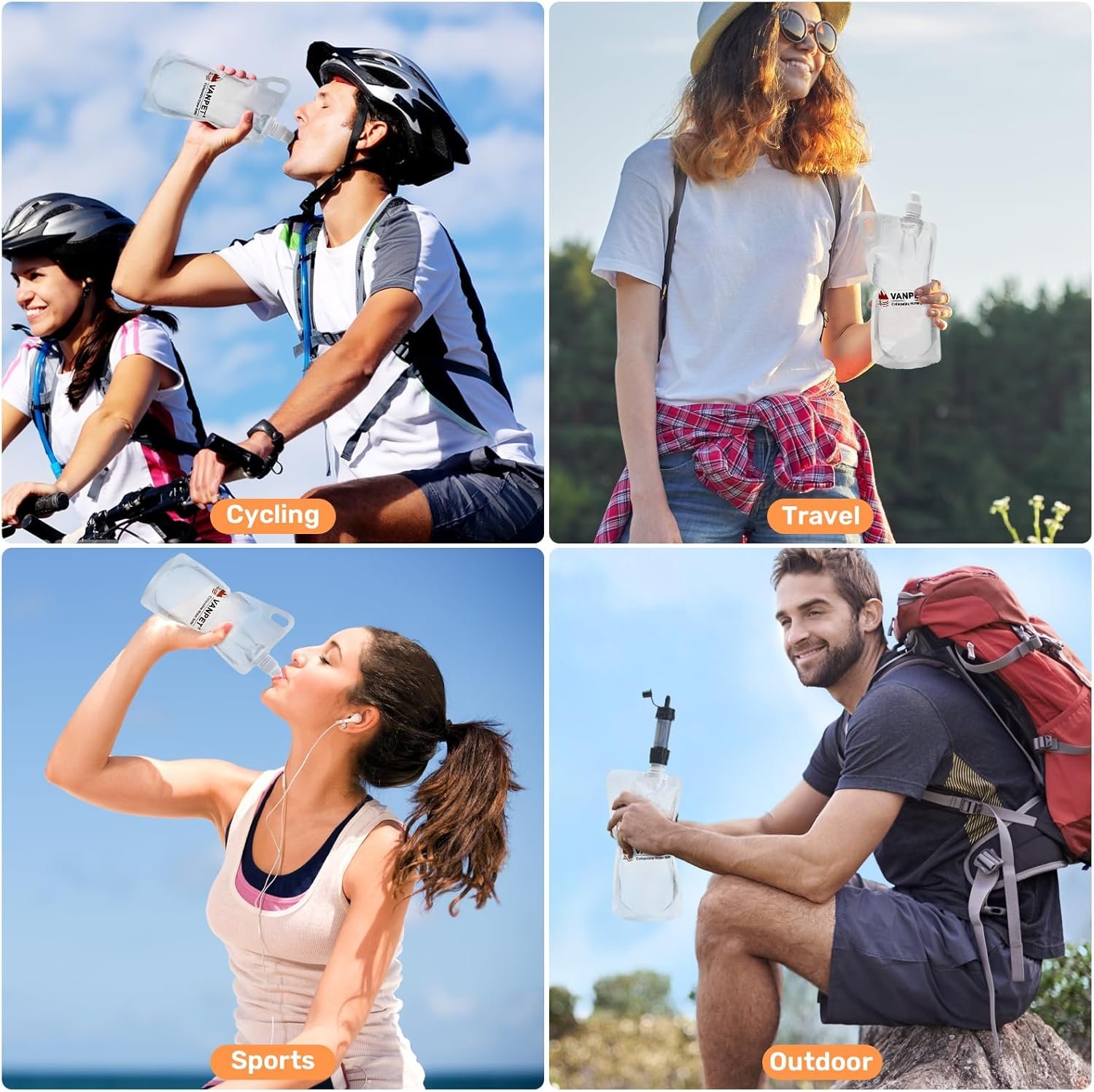 1L Hiking Collapsible Water Bottles, 33OZ BPA-Free Plastic Flasks, Reusable Drink Bags, Foldable Backpacking Water Bottle for Travel Camping Hiking (2-Pack) - Image 6