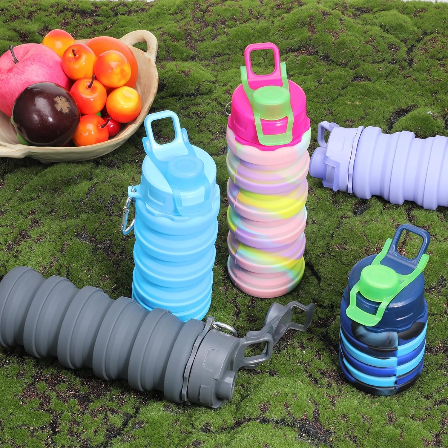 5 Pcs Collapsible Water Bottles, 16 oz Portable Foldable Water Bottle with Metal Clip Silicone Leakproof Travel Waters Bottle Reusable Sports Waters Bottles for Travel Camping Hiking Cycling - Image 7