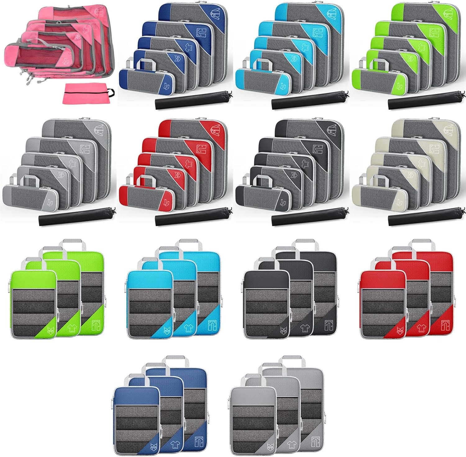 3/6PCS Compressed Packing Cubes Travel Storage Set With Shoe Bag Mesh Visual Luggage Portable Lightweight - Image 4