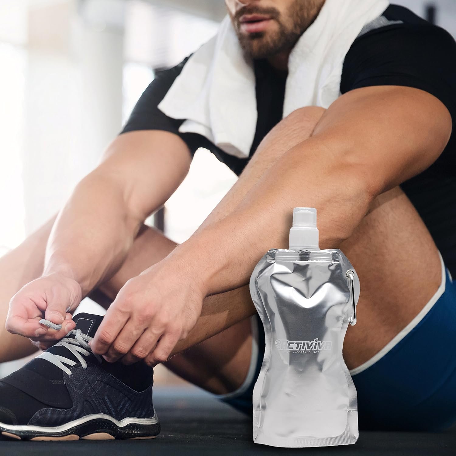 Collapsible Reusable Water Bottle with Carabiner Clip by Activiva - Light Weight Leak Proof Foldable Drinking Water Bottle - Non-Toxic BPA Free - 16.9 oz - 4 Pack - Image 3