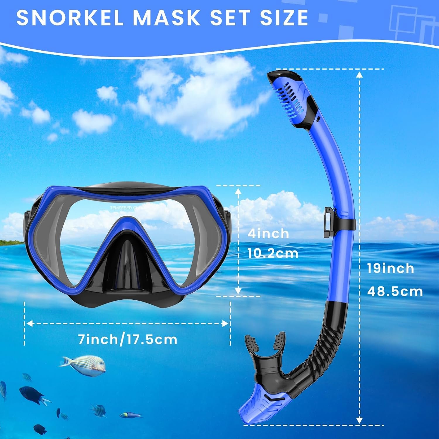 Snorkeling Gear for Adults, Adult Snorkel Mask Set Scuba Diving Dry-Top, Swimming Goggles w/Nose Cover, HD Tempered Glass Panoramic Anti-Leak Anti-Fog, Travel Snorkeling Packages Storage Bag, 2 Pack - Image 4
