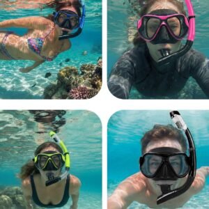 Snorkeling Gear for Adults Youth Kids, Dry-Top Snorkel Mask Set, Anti-Fog Scuba Diving Snorkle mask Set Adult, Panoramic Wide View Dive mask,Snorkeling Packages