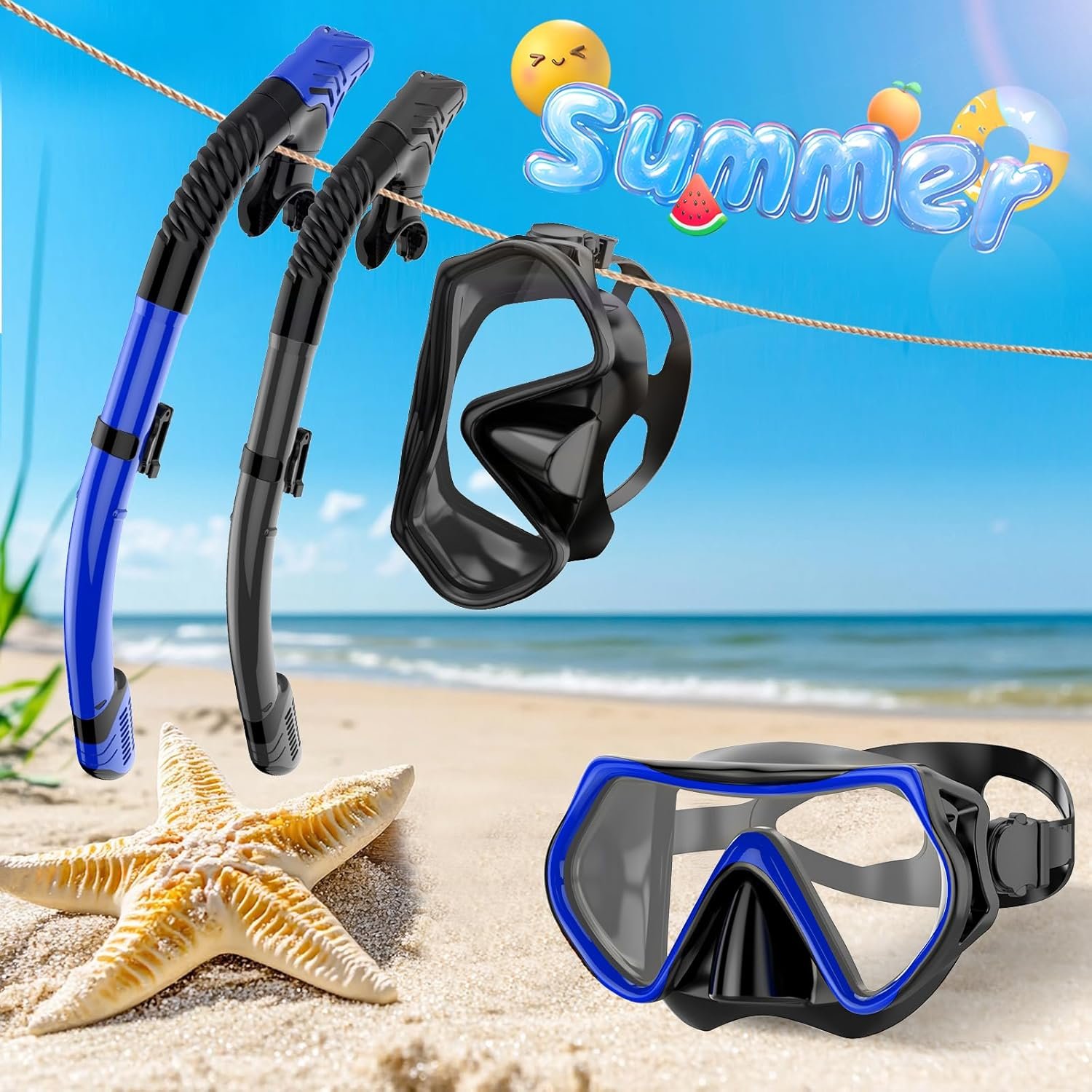 Snorkeling Gear for Adults, Adult Snorkel Mask Set Scuba Diving Dry-Top, Swimming Goggles w/Nose Cover, HD Tempered Glass Panoramic Anti-Leak Anti-Fog, Travel Snorkeling Packages Storage Bag, 2 Pack - Image 7
