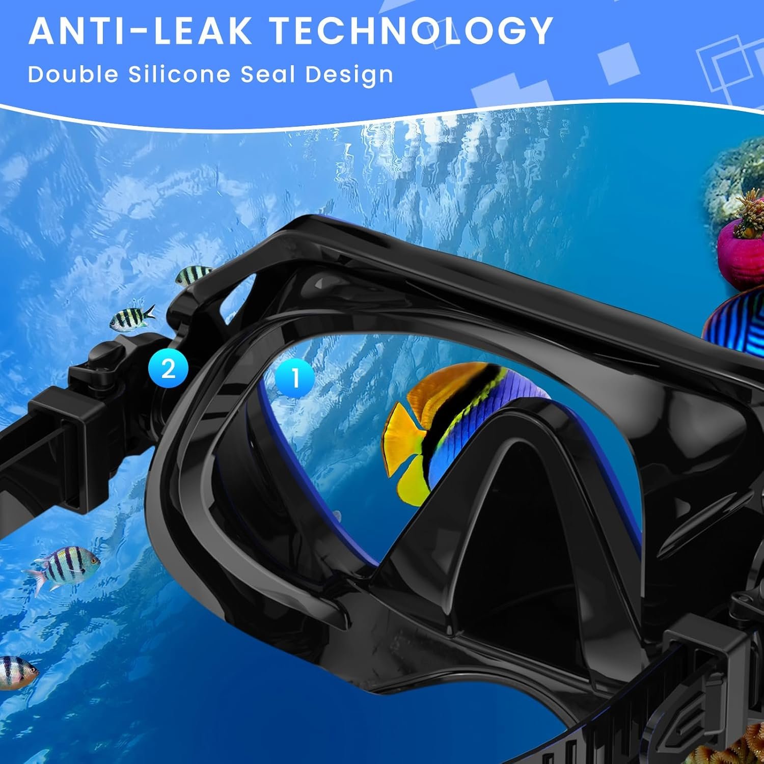 Snorkeling Gear for Adults, Adult Snorkel Mask Set Scuba Diving Dry-Top, Swimming Goggles w/Nose Cover, HD Tempered Glass Panoramic Anti-Leak Anti-Fog, Travel Snorkeling Packages Storage Bag, 2 Pack - Image 3