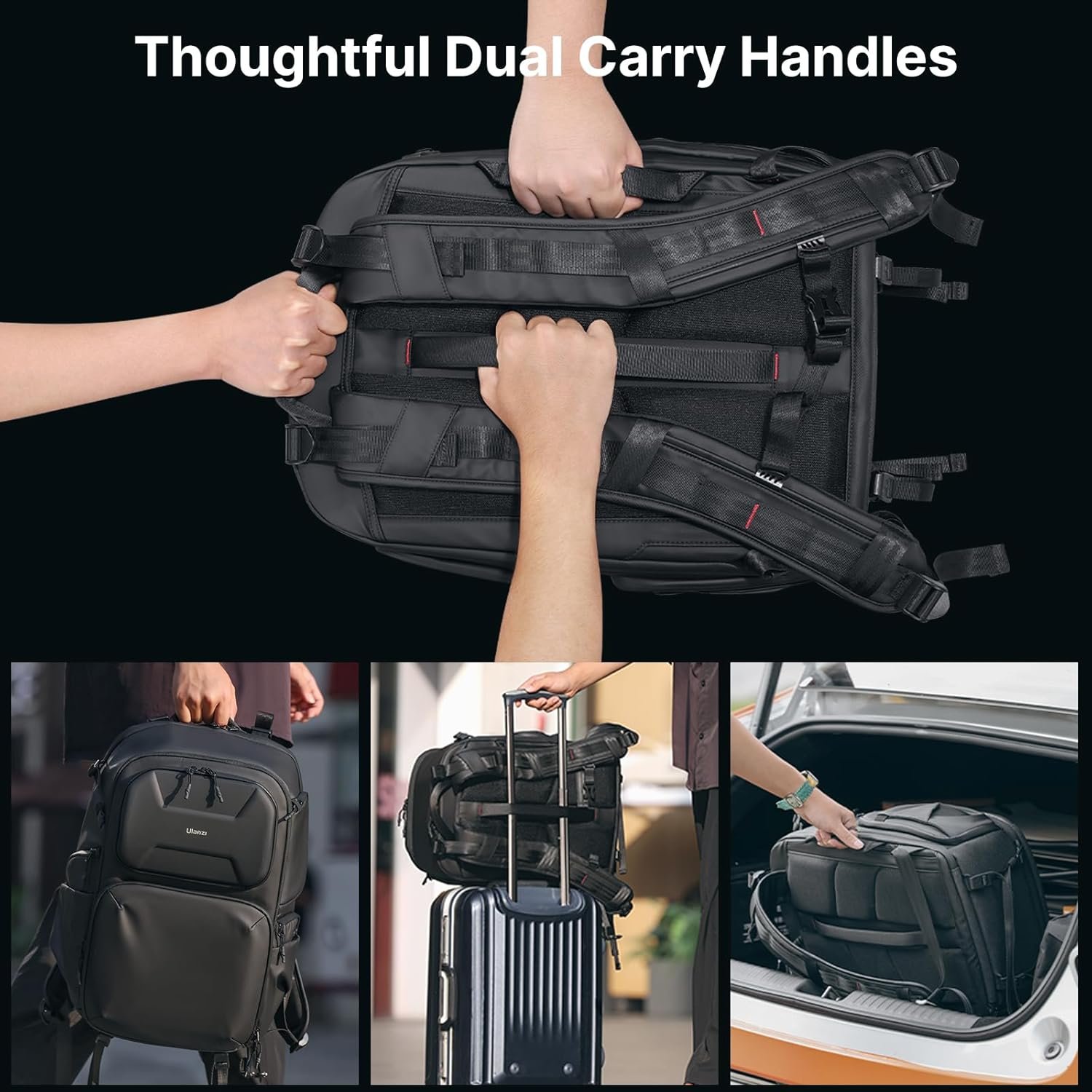 ULANZI BP10 35L Hardshell Camera Backpack, Professional Splash-proof Photography Camera Case Anti Theft Travel f Photographers Unisex Drone DSLR Mirrorless Camera Lens Tripod Holder 17'' Laptop Black - Image 6