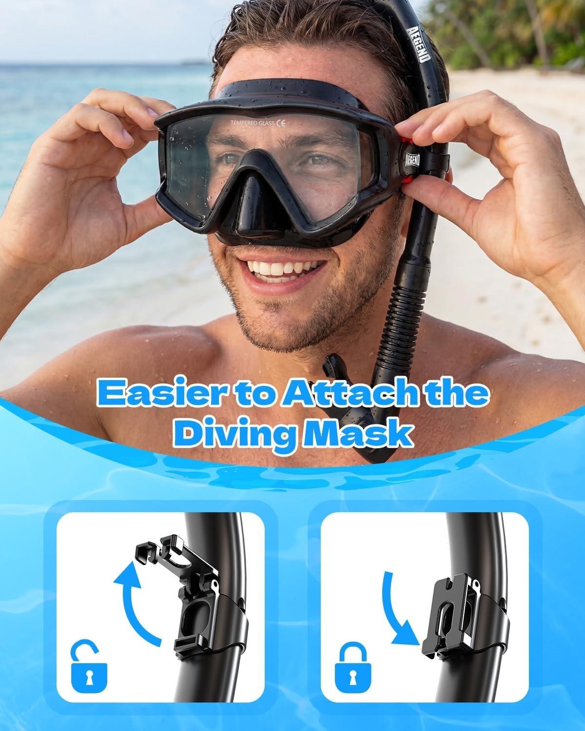 Aegend Snorkeling Gear for Adult Men Women: Diving Mask with Dry Snorkel Set - Anti Fog Panoramic Wide View with Mesh Bag for Snorkeling, Swimming & Diving - Image 5