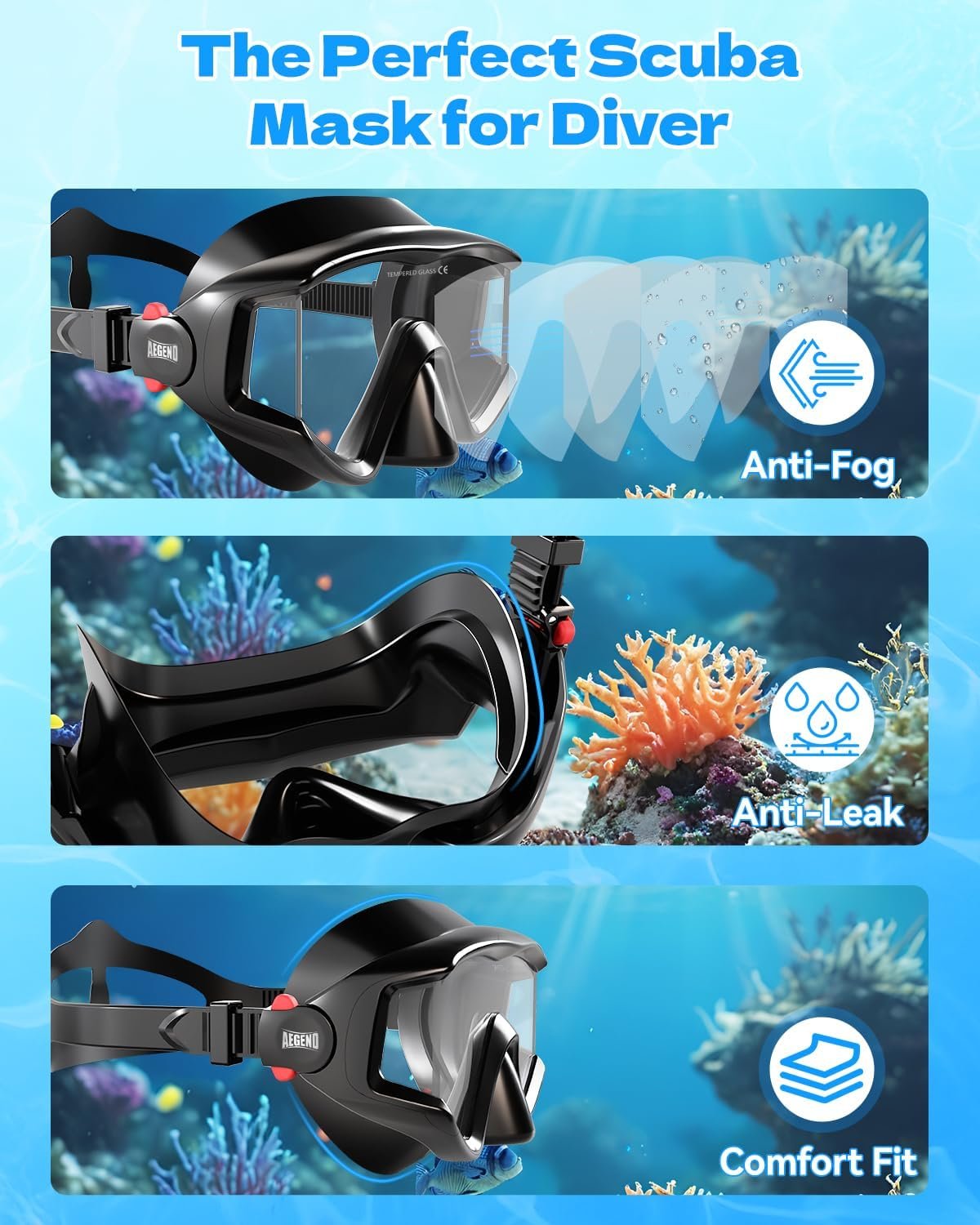 Aegend Snorkeling Gear for Adult Men Women: Diving Mask with Dry Snorkel Set - Anti Fog Panoramic Wide View with Mesh Bag for Snorkeling, Swimming & Diving - Image 3