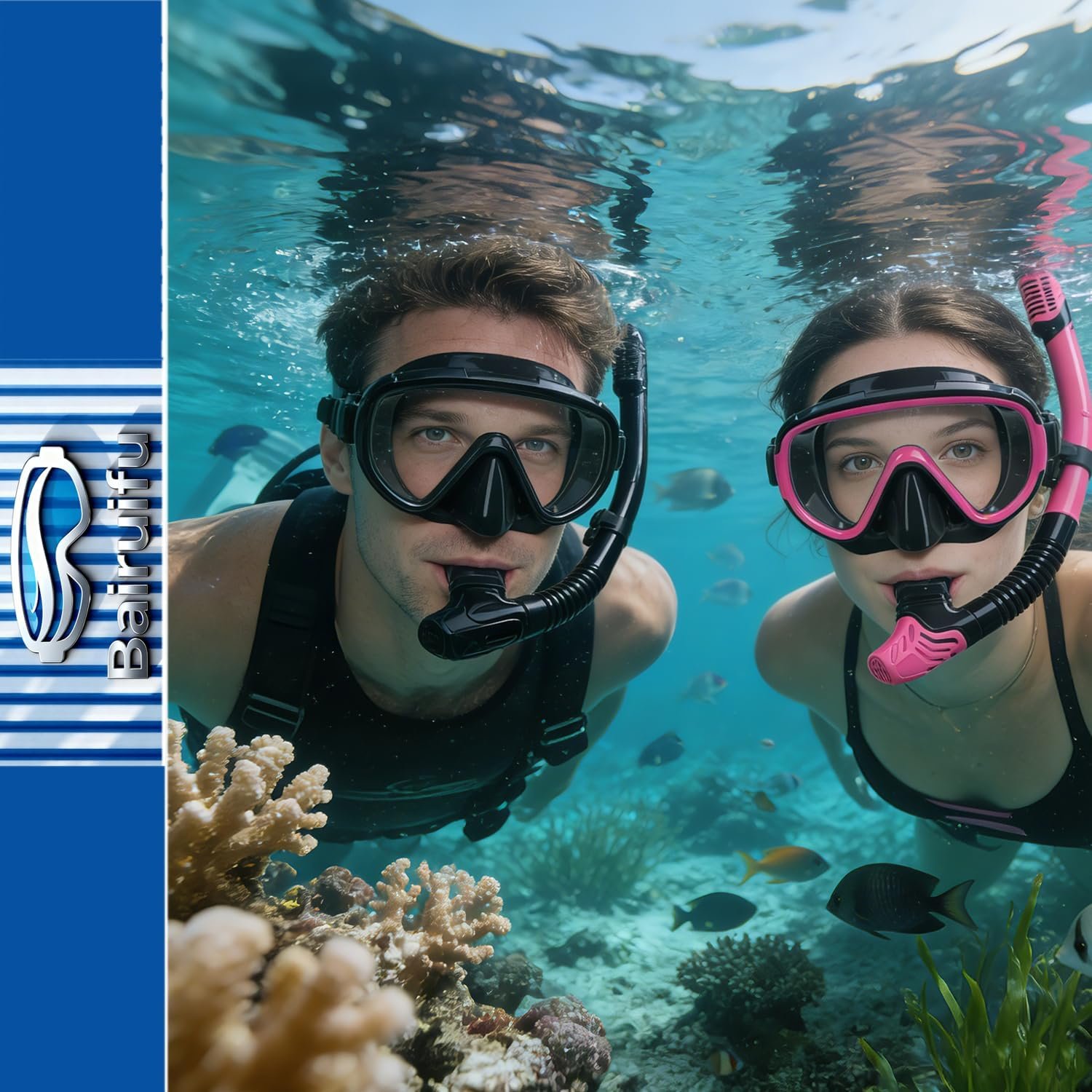 Bairuifu 2 Packs Dry Snorkel Mask Set Snorkeling Gear for Adults Scuba Diving Mask Swimming Glasses Swim Dive Mask Nose Cover Free Diving - Image 2