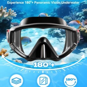 Aegend Snorkeling Gear for Adult Men Women: Diving Mask with Dry Snorkel Set – Anti Fog Panoramic Wide View with Mesh Bag for Snorkeling, Swimming & Diving