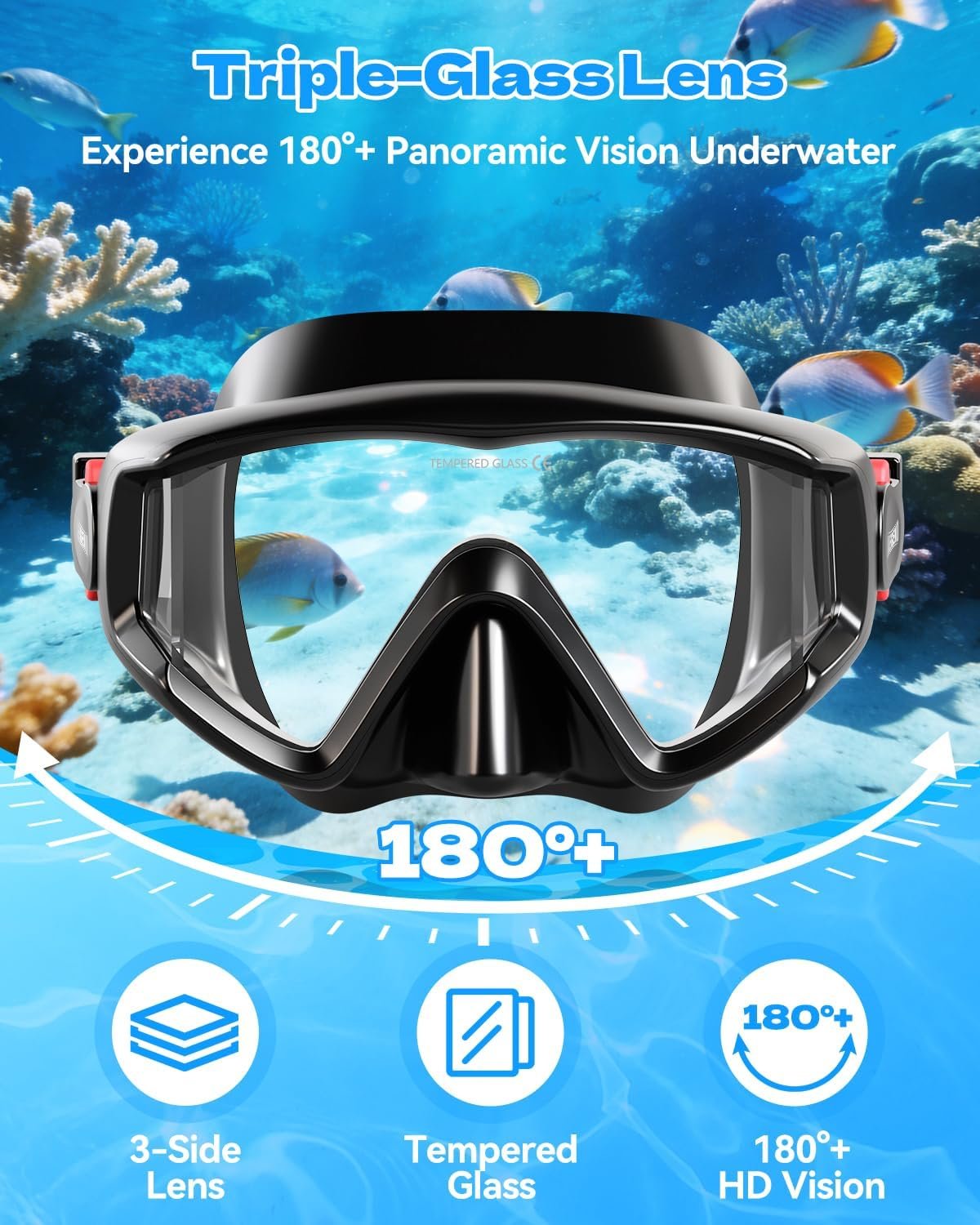Aegend Snorkeling Gear for Adult Men Women: Diving Mask with Dry Snorkel Set - Anti Fog Panoramic Wide View with Mesh Bag for Snorkeling, Swimming & Diving - Image 2