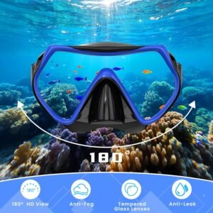 Snorkeling Gear for Adults, Adult Snorkel Mask Set Scuba Diving Dry-Top, Swimming Goggles w/Nose Cover, HD Tempered Glass Panoramic Anti-Leak Anti-Fog, Travel Snorkeling Packages Storage Bag, 2 Pack