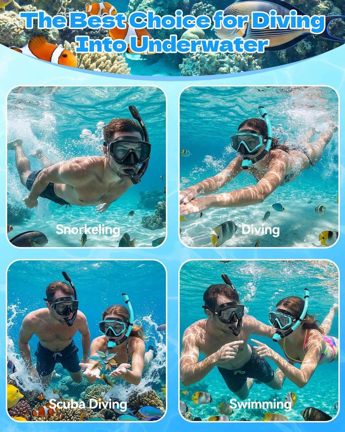 Aegend Snorkeling Gear for Adult Men Women: Diving Mask with Dry Snorkel Set - Anti Fog Panoramic Wide View with Mesh Bag for Snorkeling, Swimming & Diving - Image 6