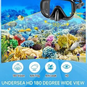 Snorkeling Gear for Adults Men Women,4 in 1 Snorkel Set with Panoramic View Diving Mask Anti-Fog Anti-Leak,Dry Top Snorkel,Fins and Travel Bag for Swimming,Snorkeling and Travel Diving