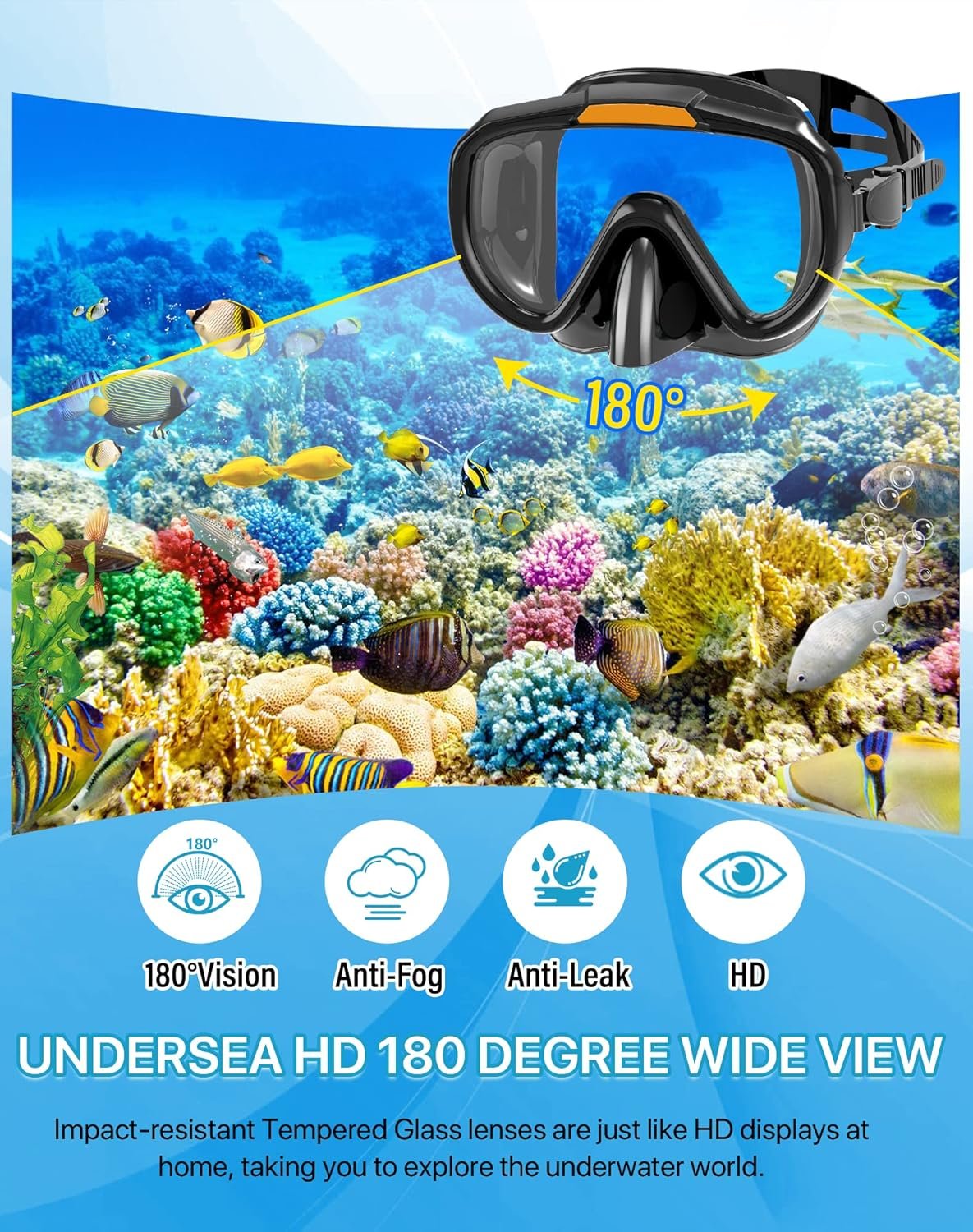 Snorkeling Gear for Adults Men Women,4 in 1 Snorkel Set with Panoramic View Diving Mask Anti-Fog Anti-Leak,Dry Top Snorkel,Fins and Travel Bag for Swimming,Snorkeling and Travel Diving - Image 2